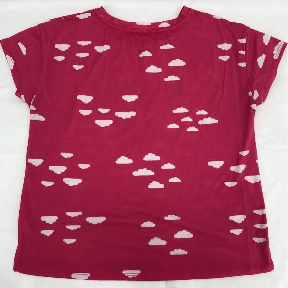 Dip Girls Graphic T-Shirt Pink White All Over Clouds Its Weekend Time Crew XL 16